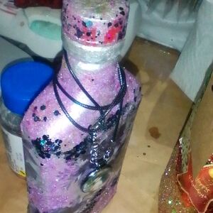 Pink and Black Glitter Bottle with Pendant